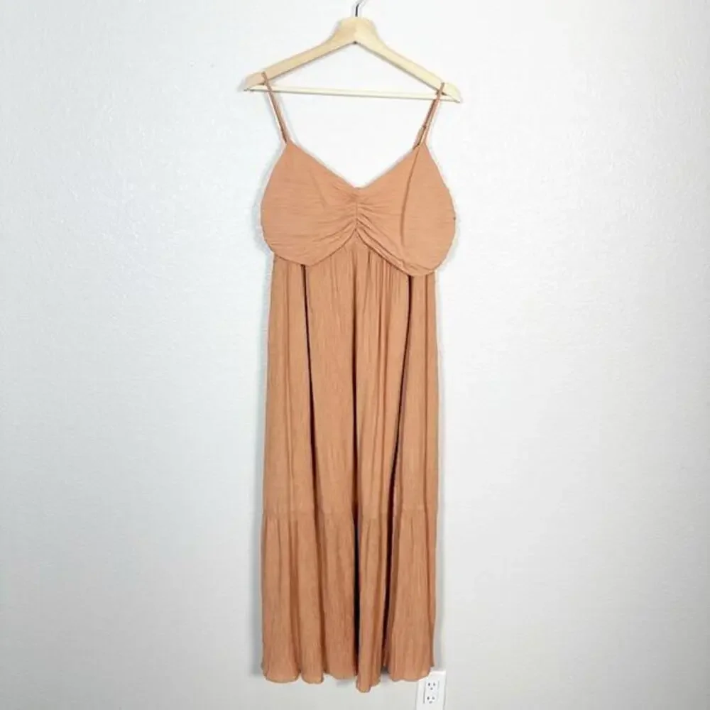 Abercrombie &‎ Fitch Womens Size XLP Ruched Crinkle Babydoll Maxi Dress Salmon